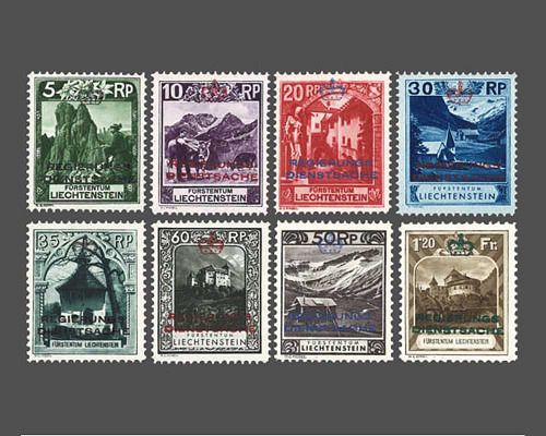 Freimarken 1930 mit farbigem Aufdruck "R