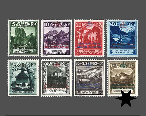 Freimarken 1930 mit farbigem Aufdruck "R