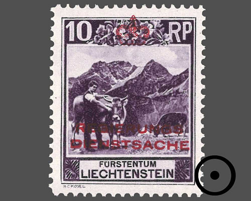 Freimarken 1930 mit farbigem Aufdruck "R