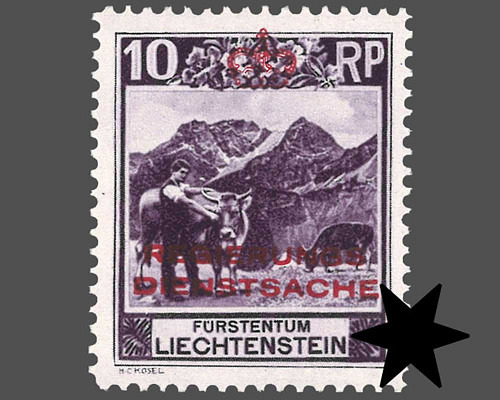 Freimarken 1930 mit farbigem Aufdruck "R
