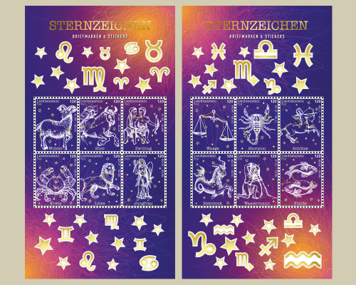 Sternzeichen - Set 2 Bogen mit 12 Stern.