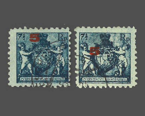 Mi.Nr. 61A, 5 Rp. auf 7 1/2 Rp., zwei Au