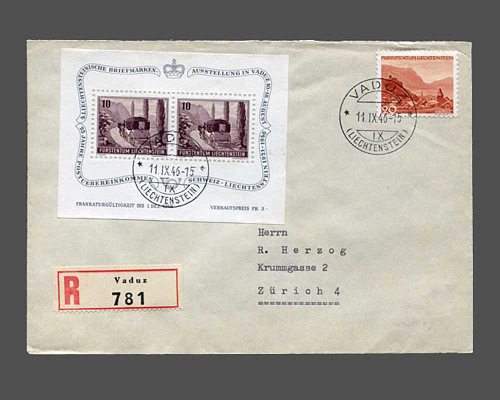 Postkutschen-Block 1946 mit 20 Rp. Zusat
