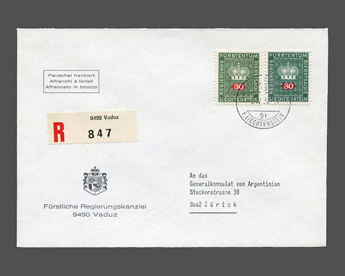 Mi.Nr. 48 + 52, 30 Rp. + CHF 0.80 auf po